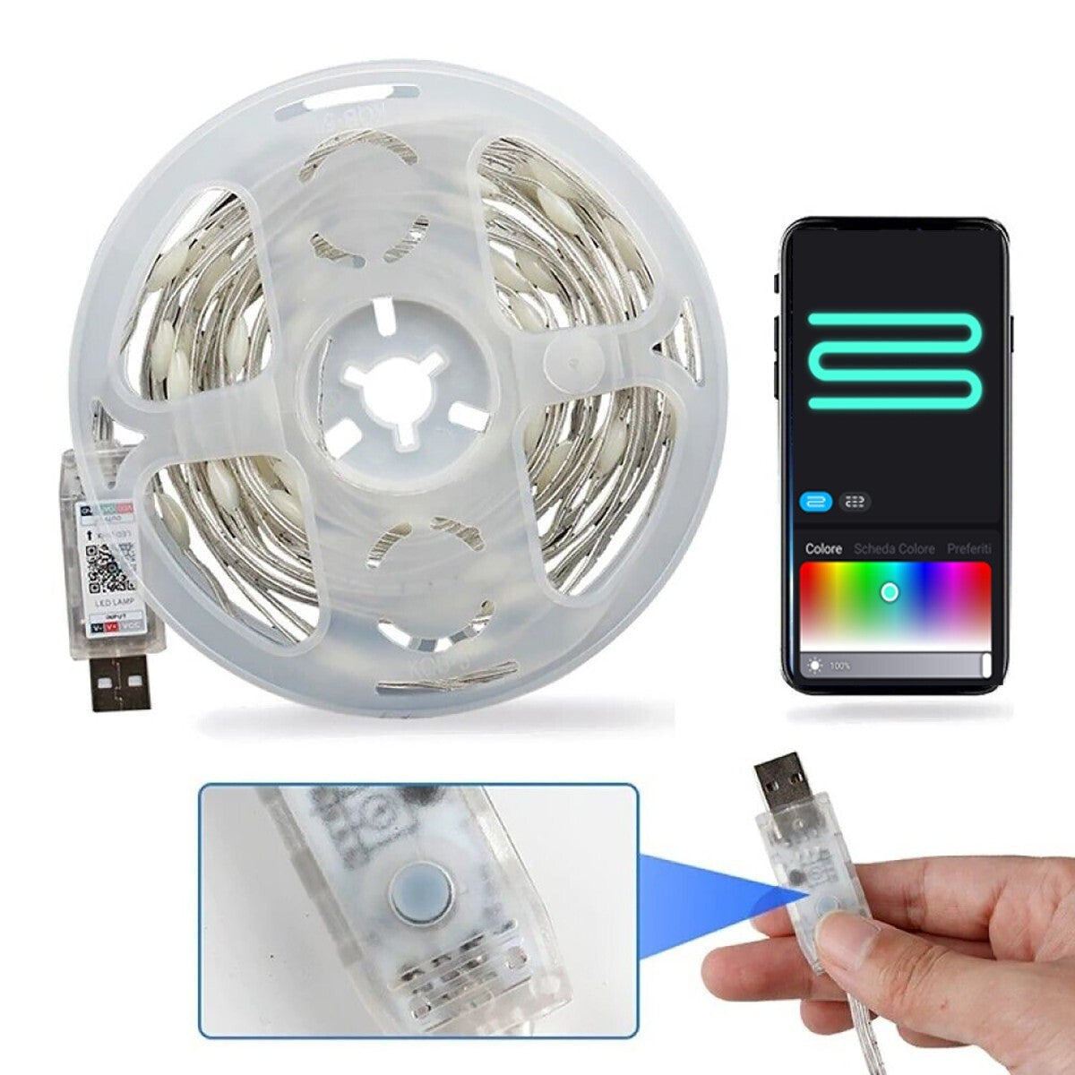 BANDE LED 10 MÈTRES BLUETOOTH RGB INTELLIGENTE 10M AVEC TÉLÉCOMMANDE APP NOËL IP67