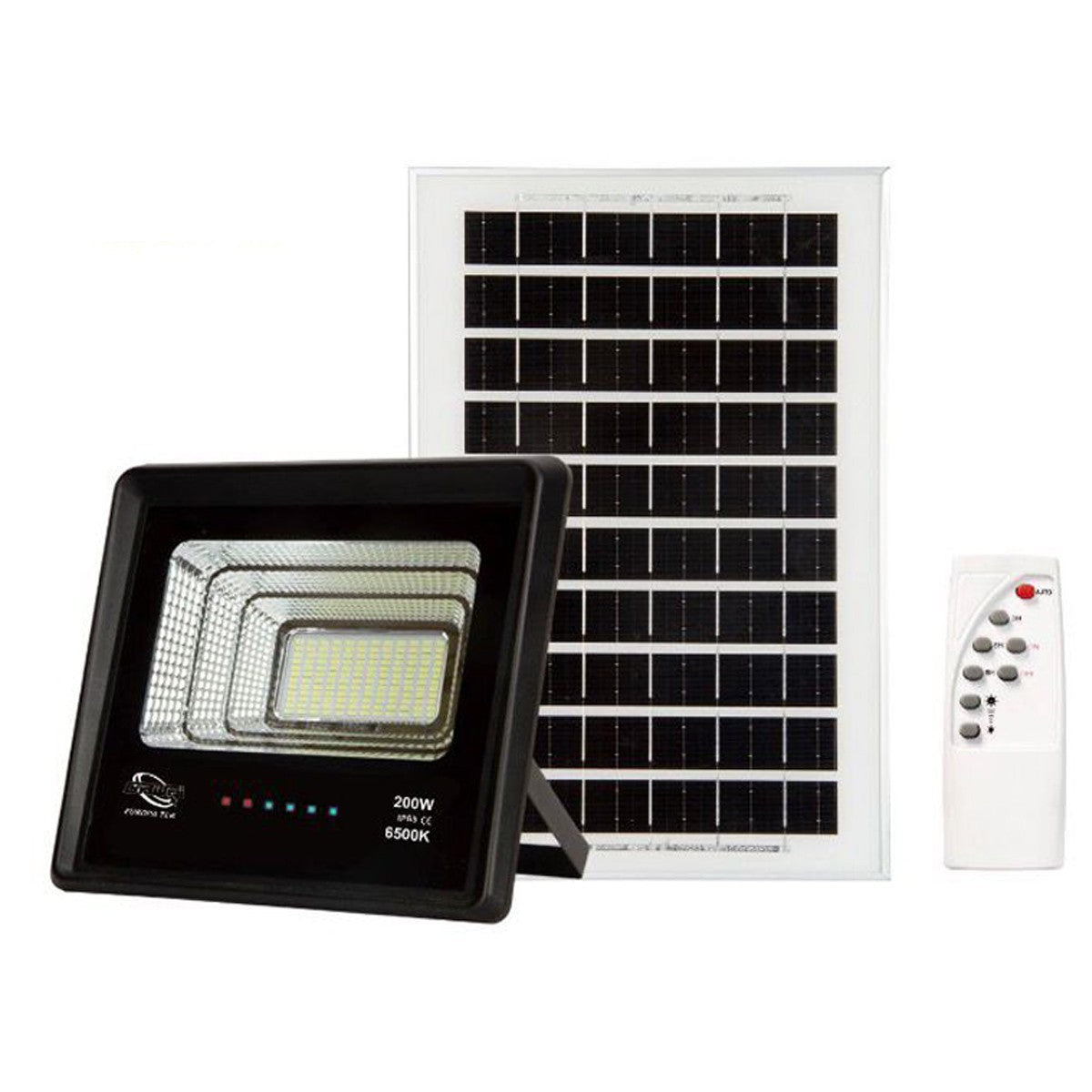 FARO LED FARETTO ALTA LUMINOSITA' PANNELLO SOLARE CREPUSCOLARE TELECOMANDO 200W
