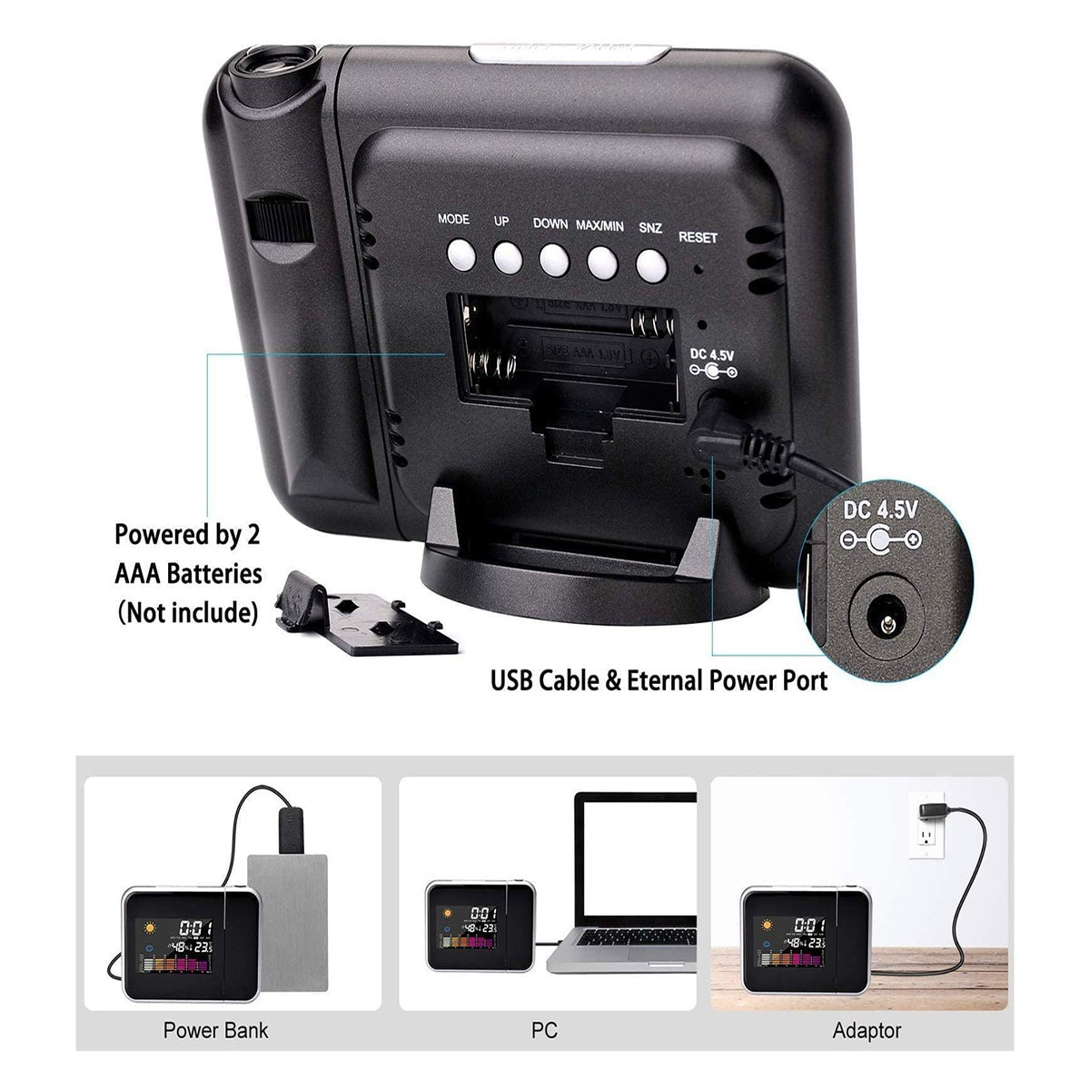 SVEGLIA DIGITALE DA COMODINO CON PROIETTORE LASER IGROMETRO OROLOGIO DATA JS-016