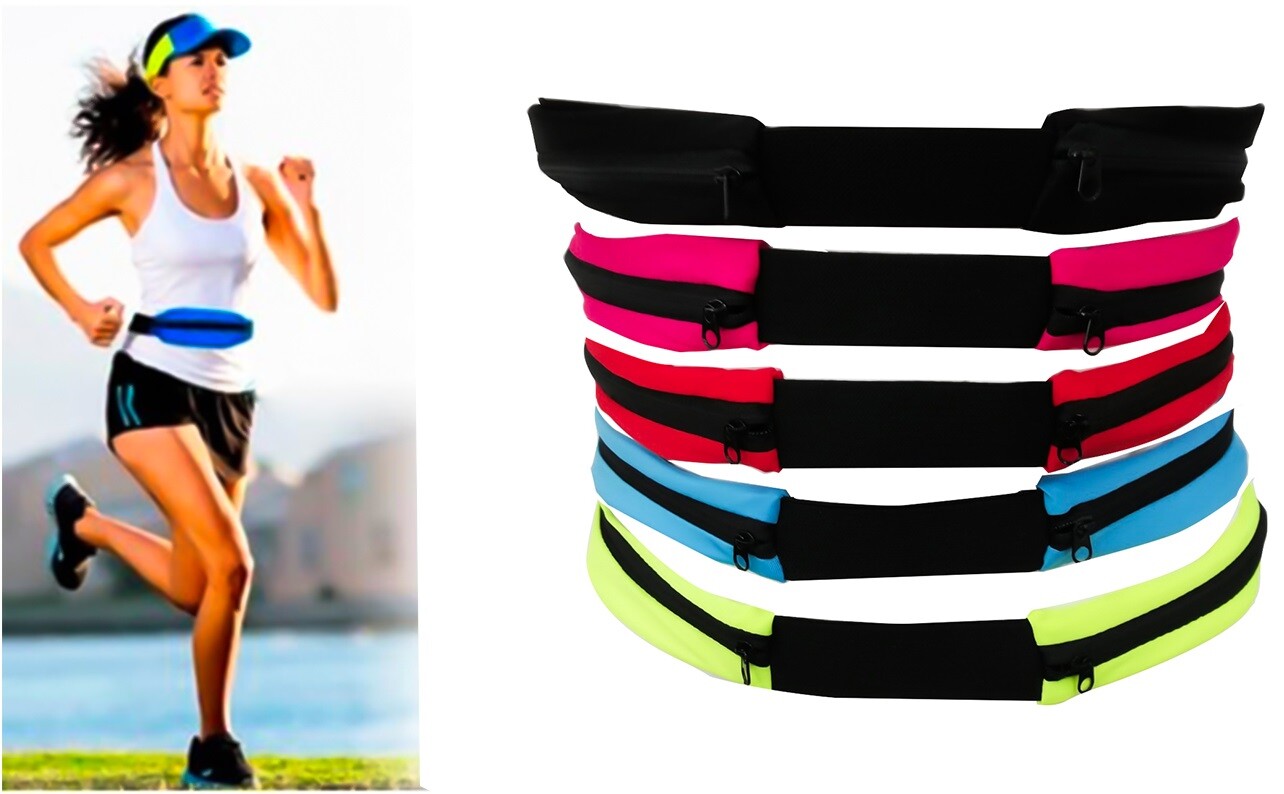 MARSUPIO FASCIA DA SPORT CON DOPPIA TASCA ZIP PALESTRA CORSA FITNESS 2 SCOMPARTI