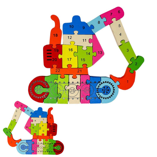 PUZZLE 3D EN BOIS JEU ÉDUCATIF CHIFFRES LETTRES ENFANTS FORME PELLETEUSE 52265