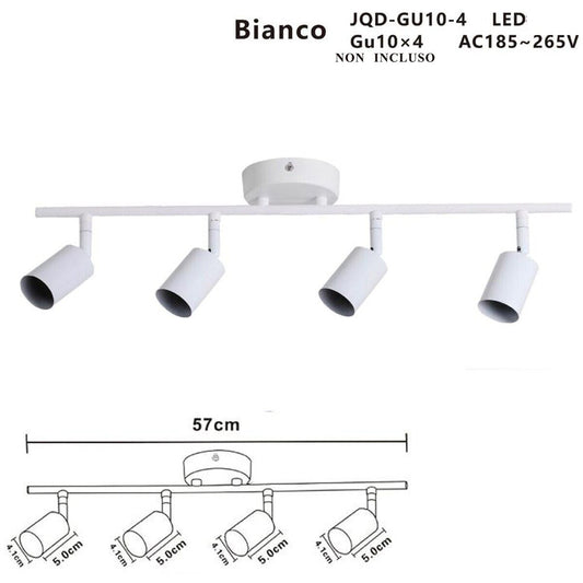 APPLIQUE 4 FARETTI SOFFITTO SOSPENSIONE PLAFFONIERA ORIENTABILI GU10 LED BIANCO*