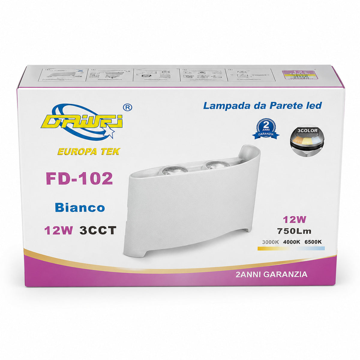 APPLIQUE LED 12W ESTERNO LAMPADA PARETE BIANCA IP65 3000K 4000K 6000K ET-31673