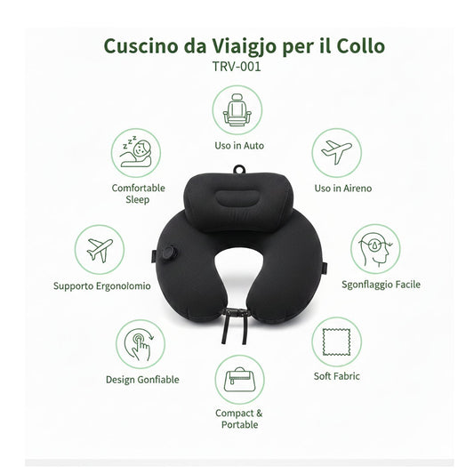 OREILLER DE VOYAGE AUTO-GONFLANT POUR LE COU EN MOUSSE À MÉMOIRE DE FORME 3D AVEC POMPE KLW01