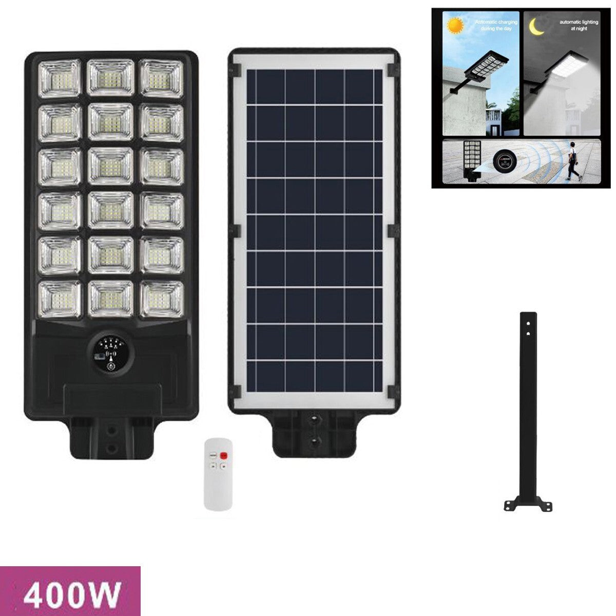 FARO LAMPIONE STRADALE PANNELLO SOLARE 400W CON STAFFA TELECOMANDO 12474