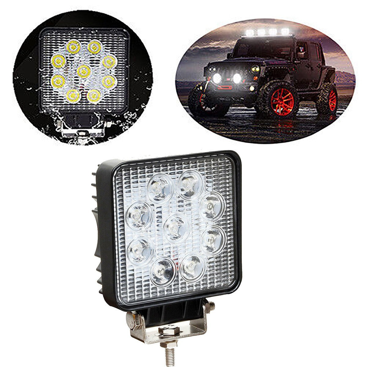 PHARE SUPPLÉMENTAIRE SLIM PROFOND AUTO TOUT-TERRAIN 12V CARRÉ 9 LED 27W IP68
