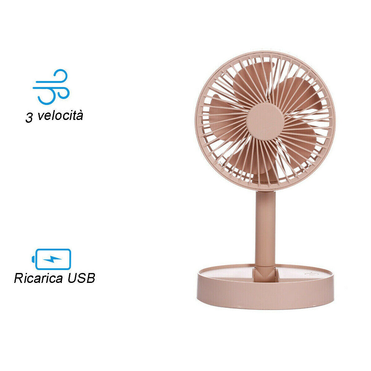 MINI VENTILATORE PIEGHEVOLE DA VIAGGIO RICARICABILE USB REGOLABILE TE-B0336