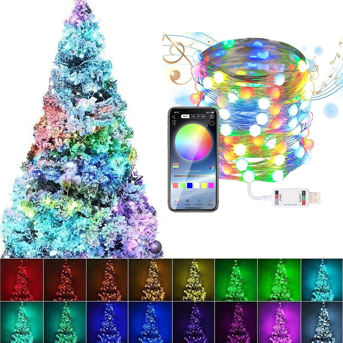 STRISCIA 200 LED 20MT BLUETOOTH RGB SMART APP LUCI DI NATALE IP20 ALBERO