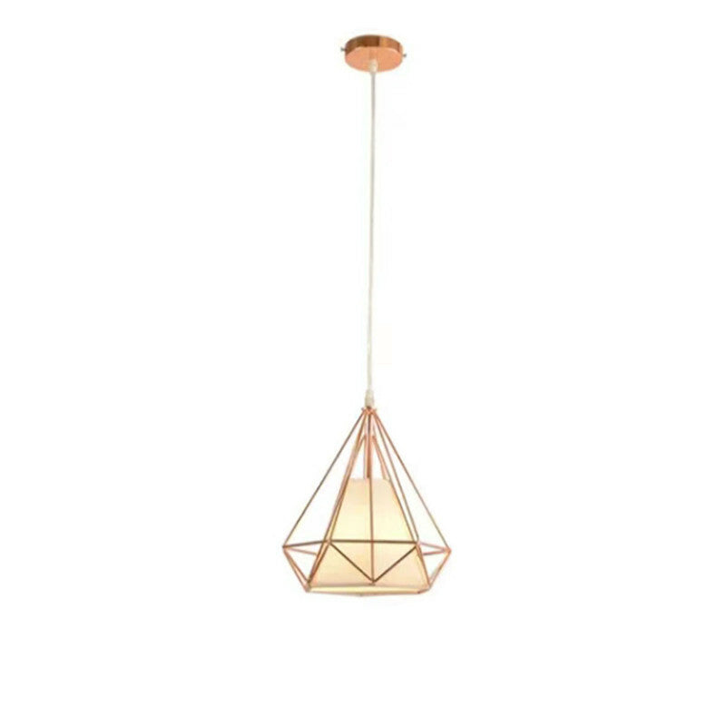 LUSTRE CAGE MÉTAL INDUSTRIEL RÉTRO E27 SUSPENSION VINTAGE OR ROSE SJ100