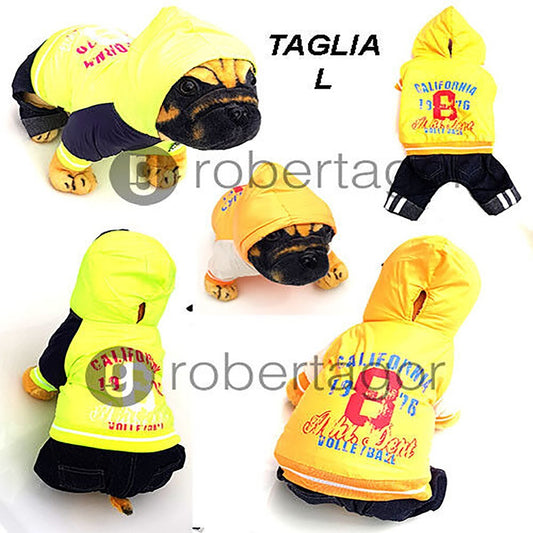 PIUMINO CALDO CANE CATARIFRANGENTE VESTITO CANI CAPPUCCIO IMPERMEABILE L