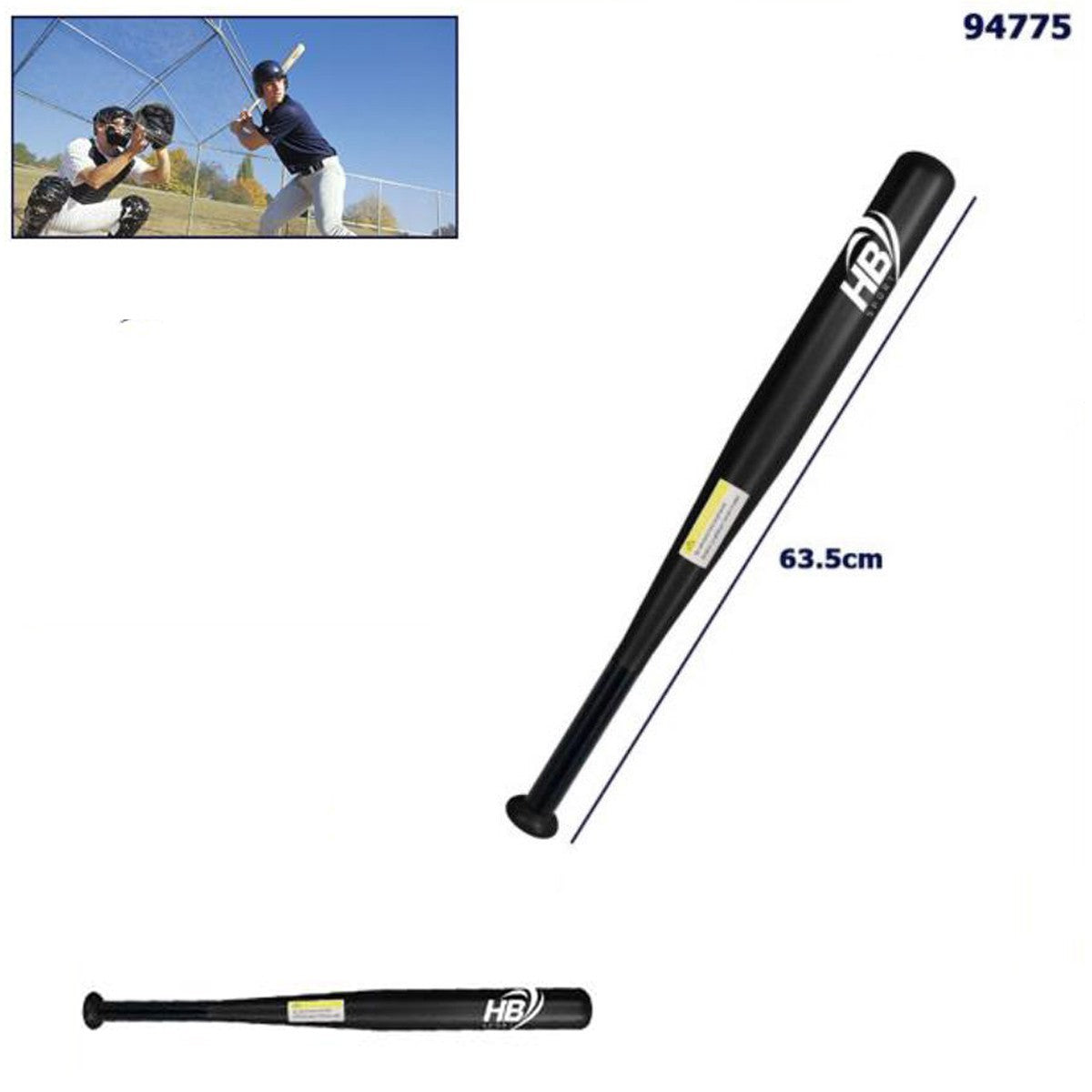 MAZZA DA BASEBALL SOFTBALL ALLUMINIO SPORT ALLENAMENTO NERO BAMBINI 63.5CM 94775