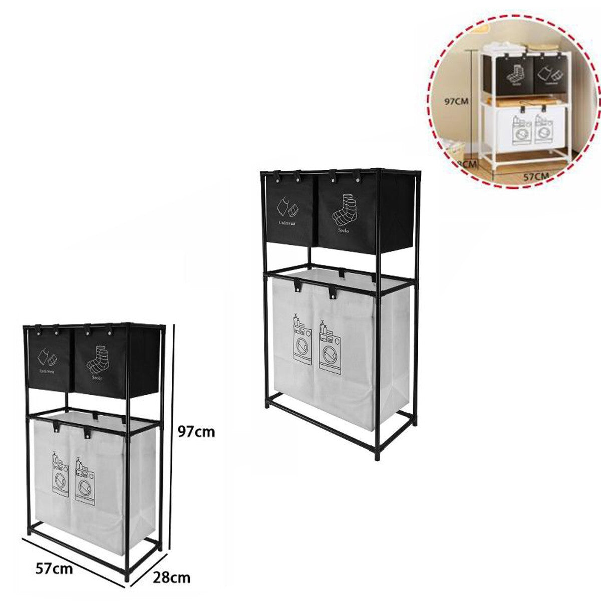 PANIER 4 COMPARTIMENTS LINGE SALE SALLE DE BAIN BUANDERIE GAIN DE PLACE 73347