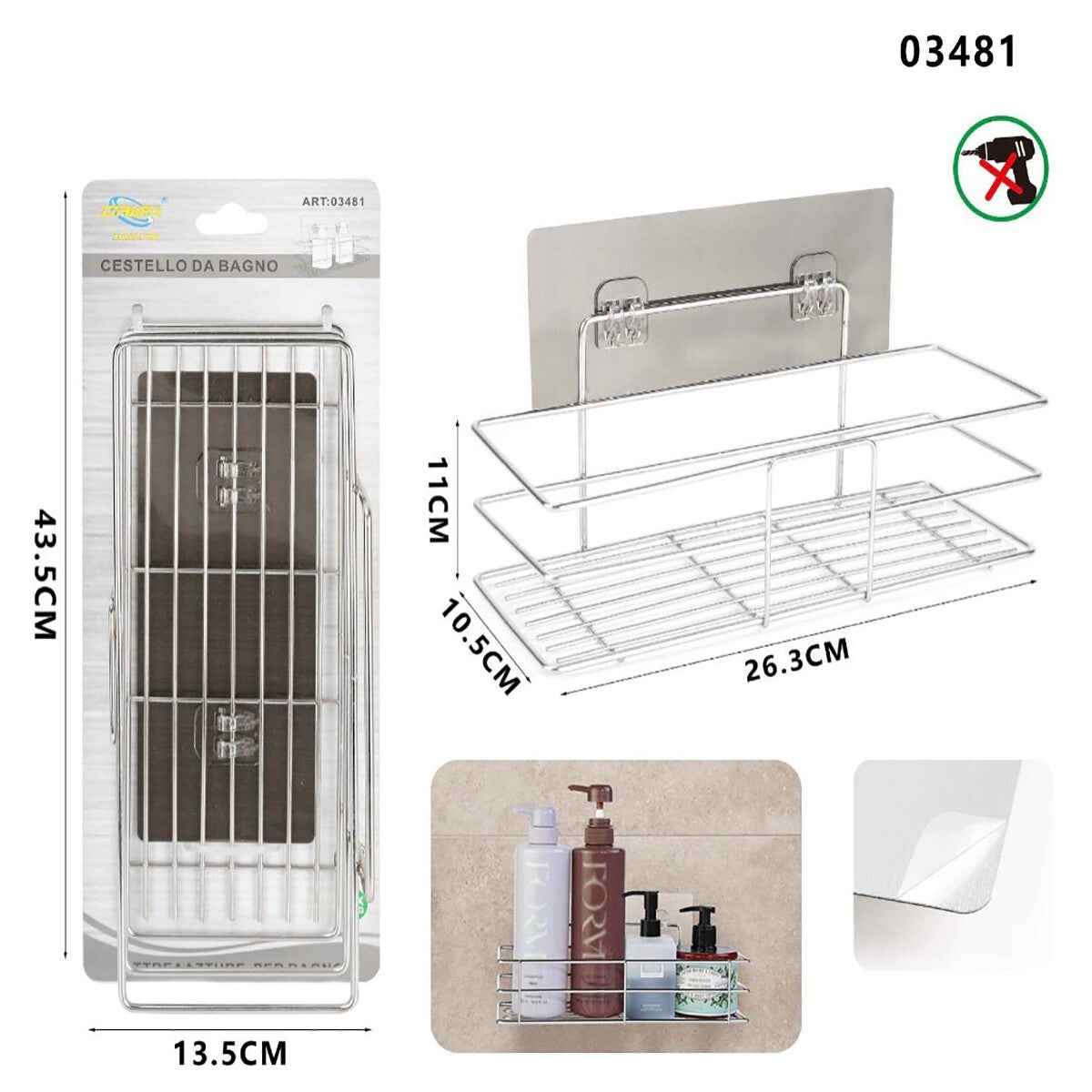 MENSOLA DA PARETE ADESIVA SCAFFALE ORGANIZER PORTAOGGETTI BAGNO CUCINA 03481