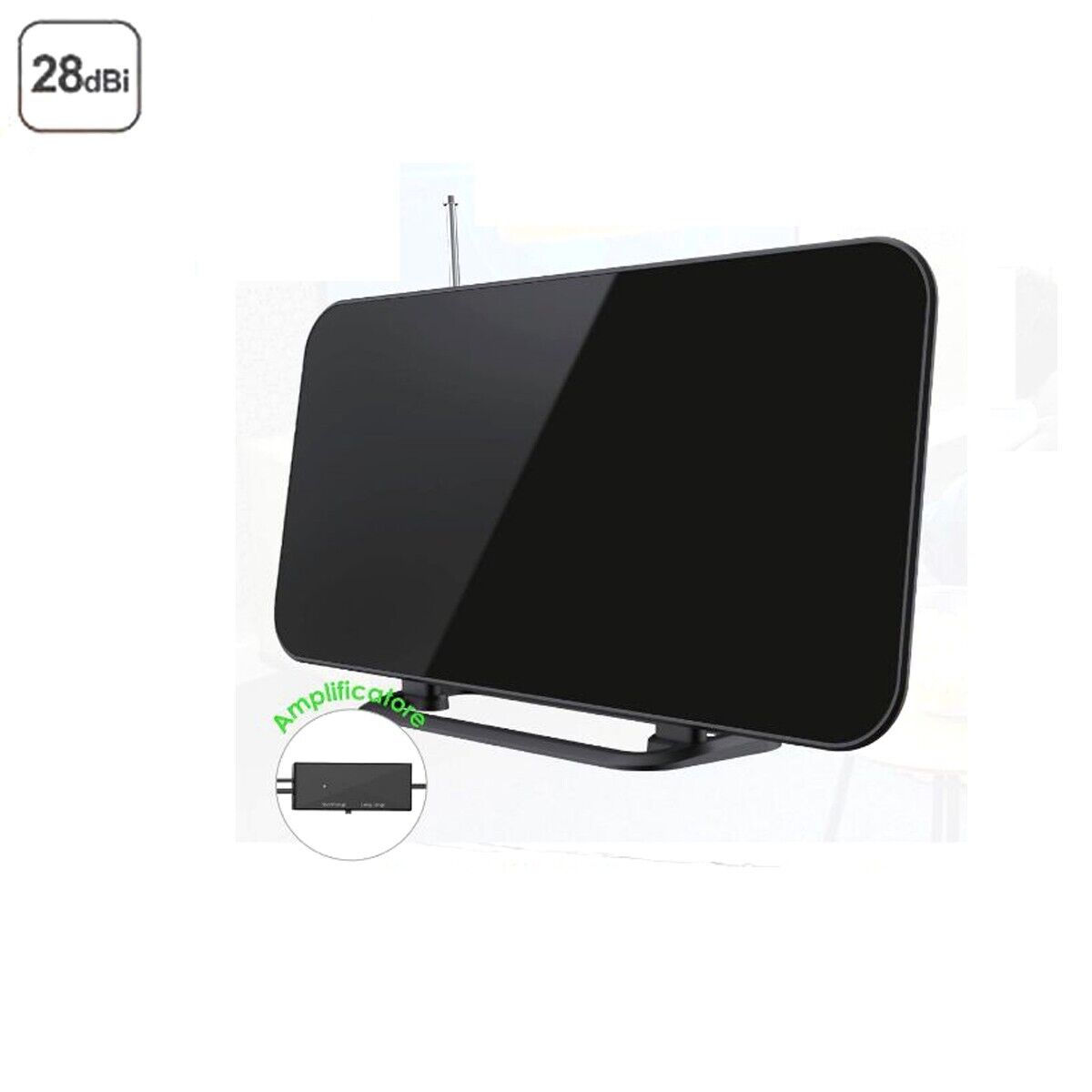 ANTENNA DIGITALE TERRESTRE PORTATILE AMPLIFICATORE 28DB DVB-T AUTO CAMPER CASA TV TELEVISIONE