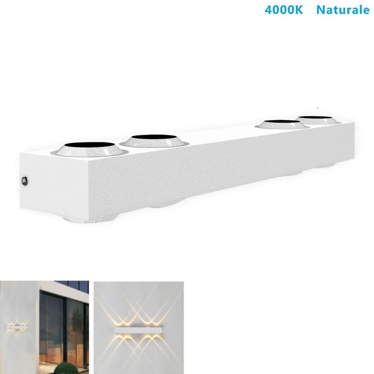 APPLIQUE LED 8W BIANCO LAMPADA LUCE NATURALE PARETE UP DOWN ESTERNO INTERNO