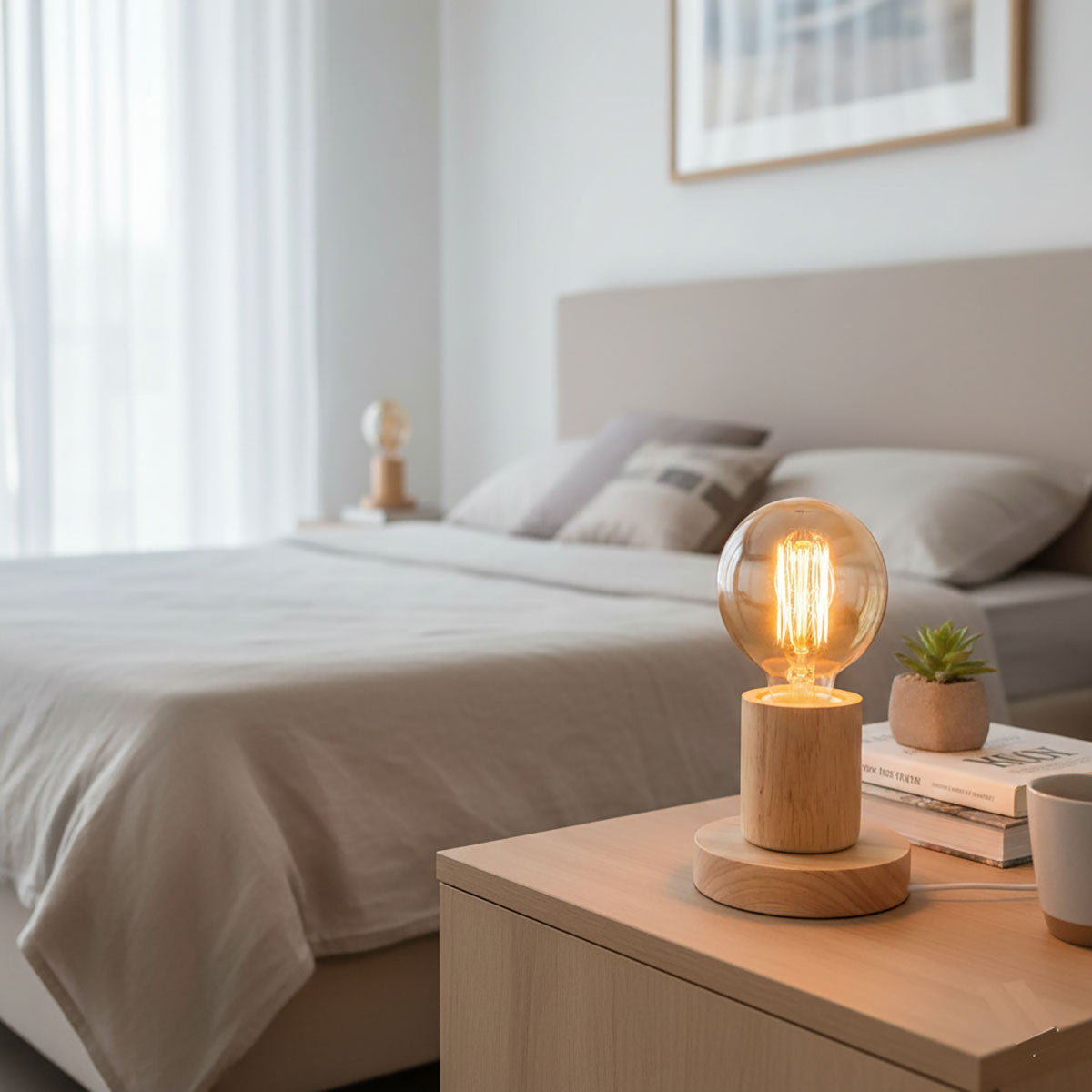 LAMPADA DA TAVOLO LEGNO E27 BASE CILINDRICA DESIGN MINIMAL MODERNO TD-324