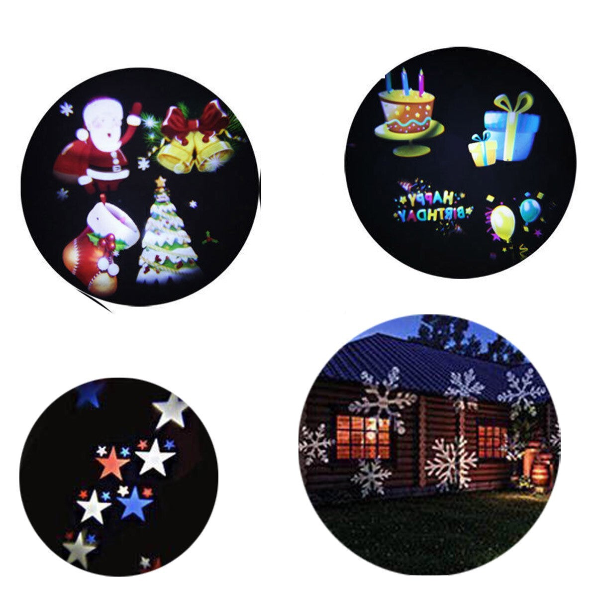 PROIETTORE LUCI ESTERNO PICCHETTO 4 CARD FANTASIA MULTICOLOR DECORAZIONE NATALE