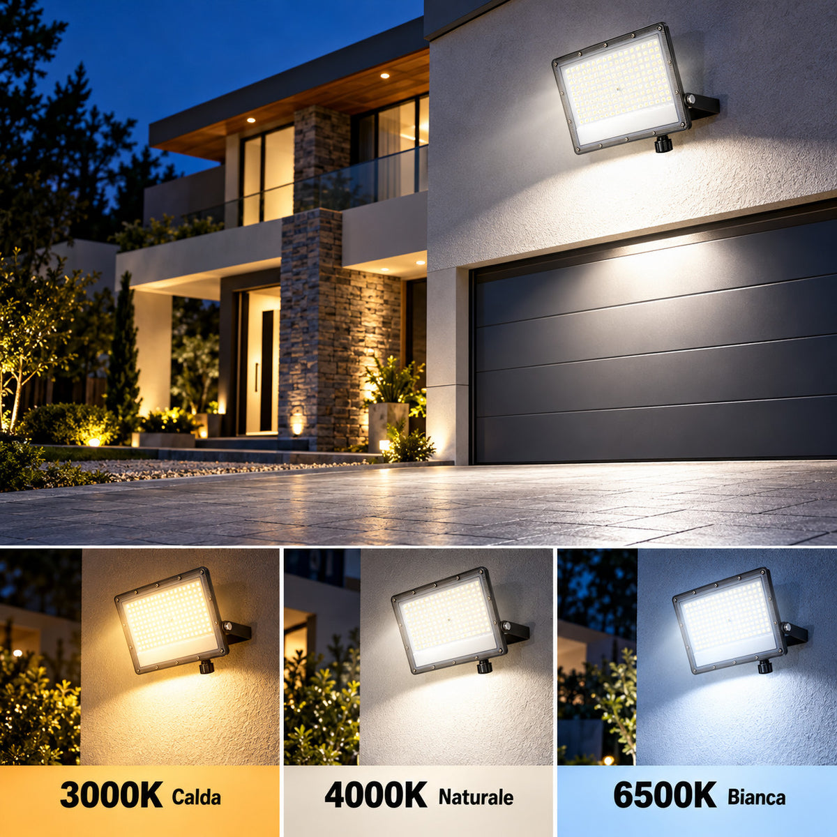 FARO LED 150W ESTERNO IP65 FARETTO GIARDINO 3CCT 3000K 4000K 6500K LUCE ET-31769