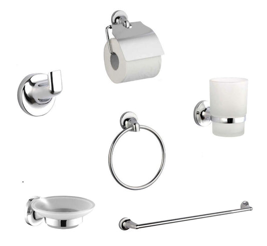 KIT COMPLET 6 ACCESSOIRES DE SALLE DE BAIN BARRE PORTE-SAVON WC CROCHET PORTE-SERVIETTES 03902