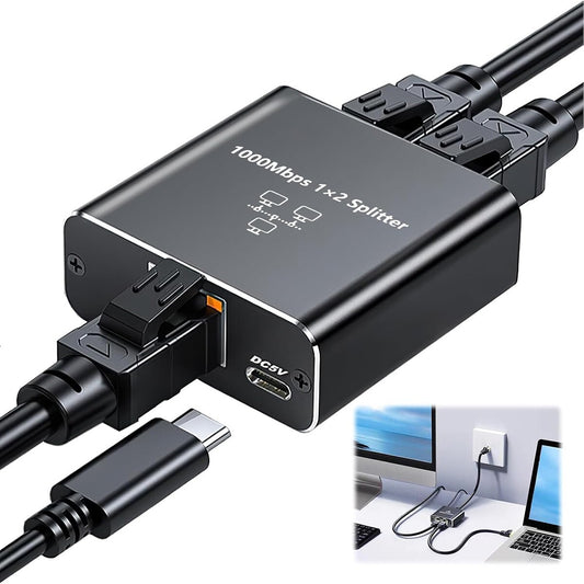 SPLITTER ETHERNET 1000MBPS RJ45 1X2 HUB RÉSEAU LOCAL GIGABIT COMPATIBLE CAT6 CAT7