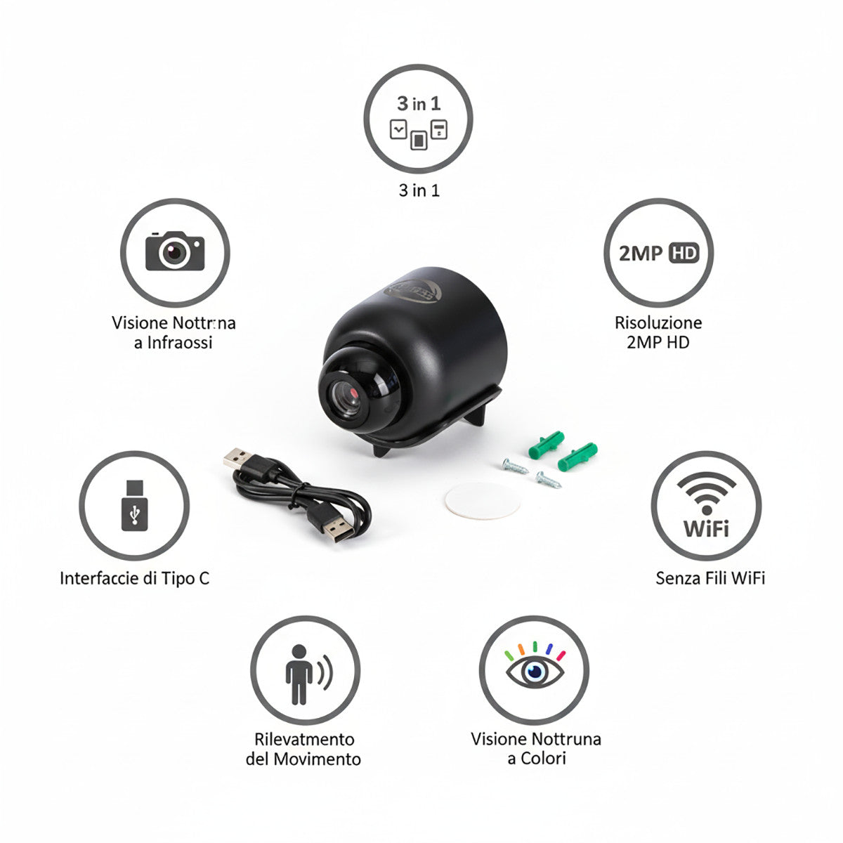 TELECAMERA IP WI-FI SMART DOME INTERNO SORVEGLIANZA NOTTURNA AUDIO APP AS-05583