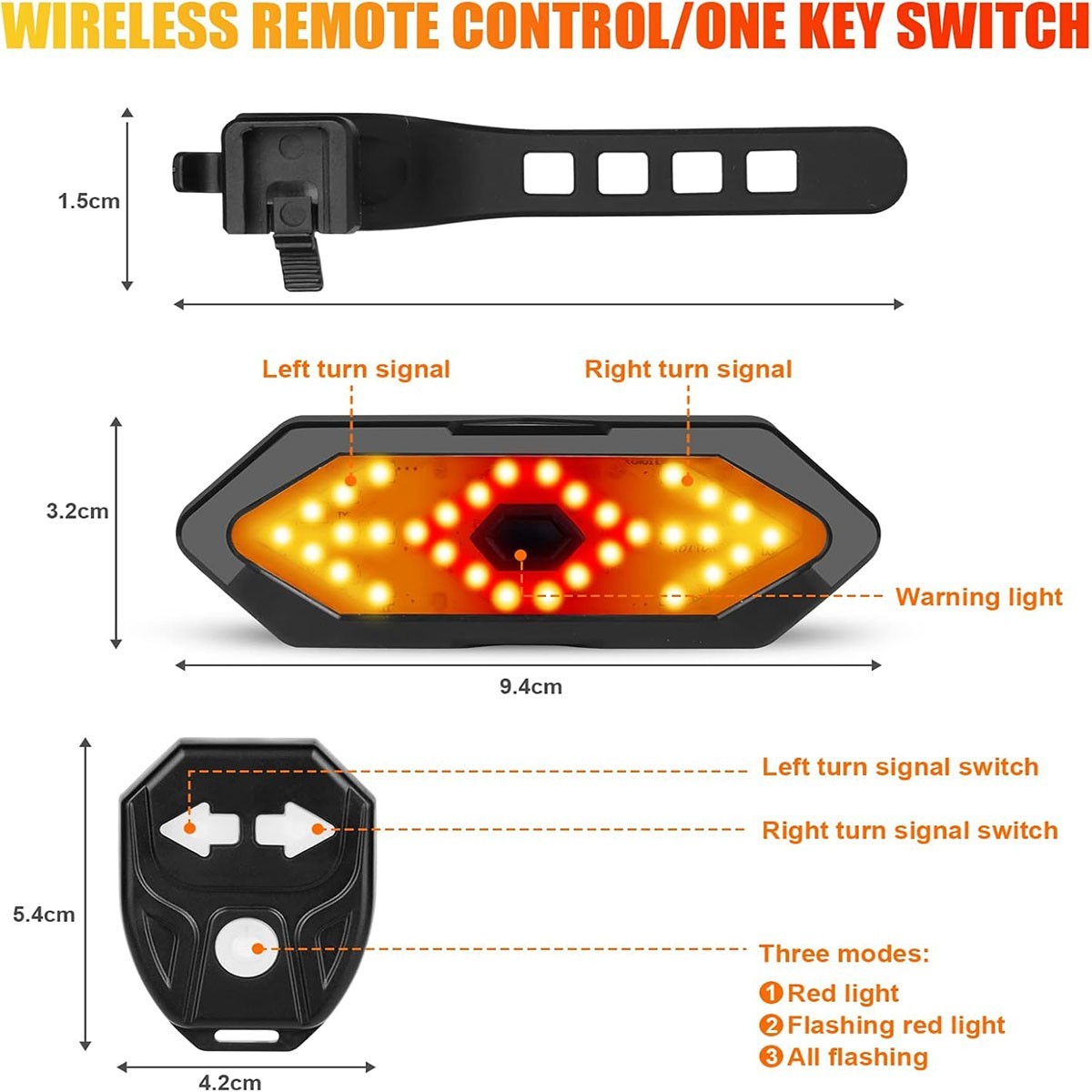 FRECCE WIRELESS FANALE POSTERIORE BICI LED RICARICABILE CON TELECOMANDO FY-1820