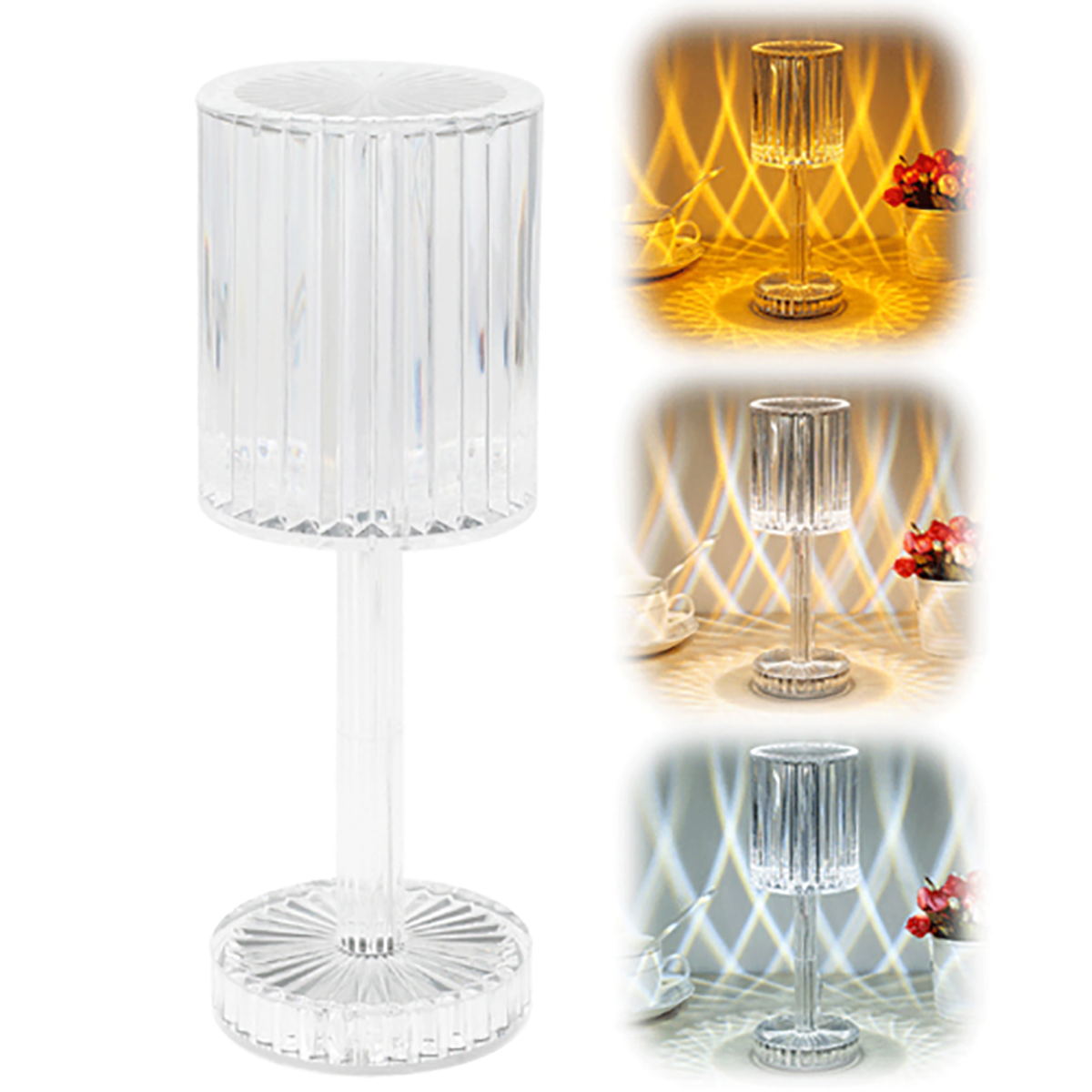 LAMPE DE TABLE LED RECHARGEABLE 3 TONALITÉS DE LUMIÈRE EFFET CRISTAL 1008