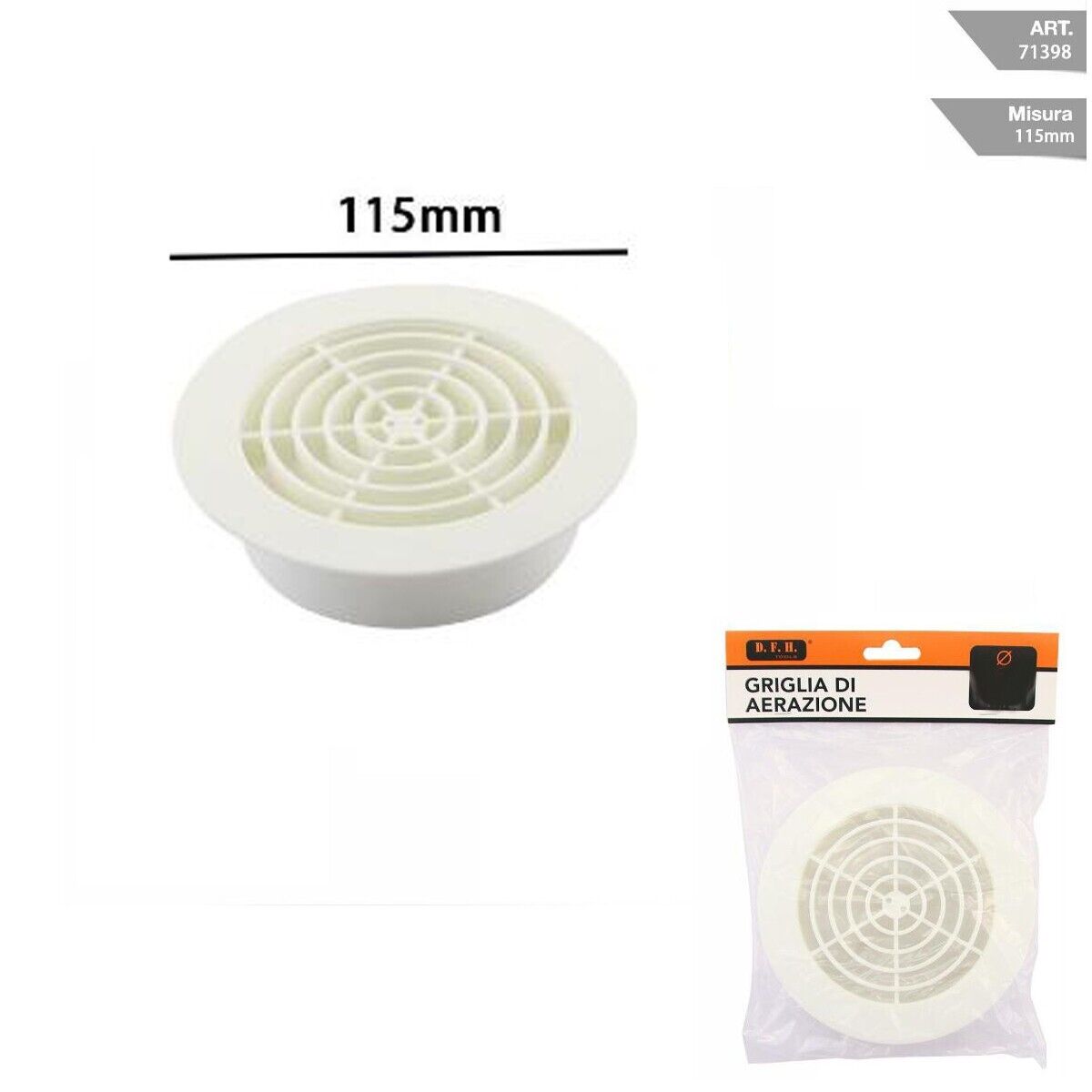 GRIGLIA AERAZIONE 115MM TONDA PLASTICA BIANCA VENTILAZIONE CASA 71398