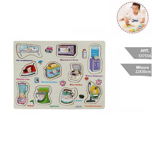 PUZZLE LEGNO A INCASTRO EDUCATIVO ELETTRODOMESTICI SENSORIALE PER BAMBINI 53755