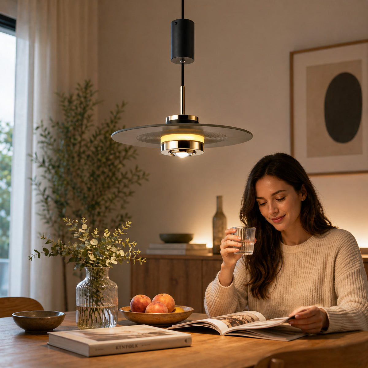 LUSTRE LED SUSPENSION MODERNE ROUGE ET OR DESIGN MINIMALISTE DIMMABLE LP025