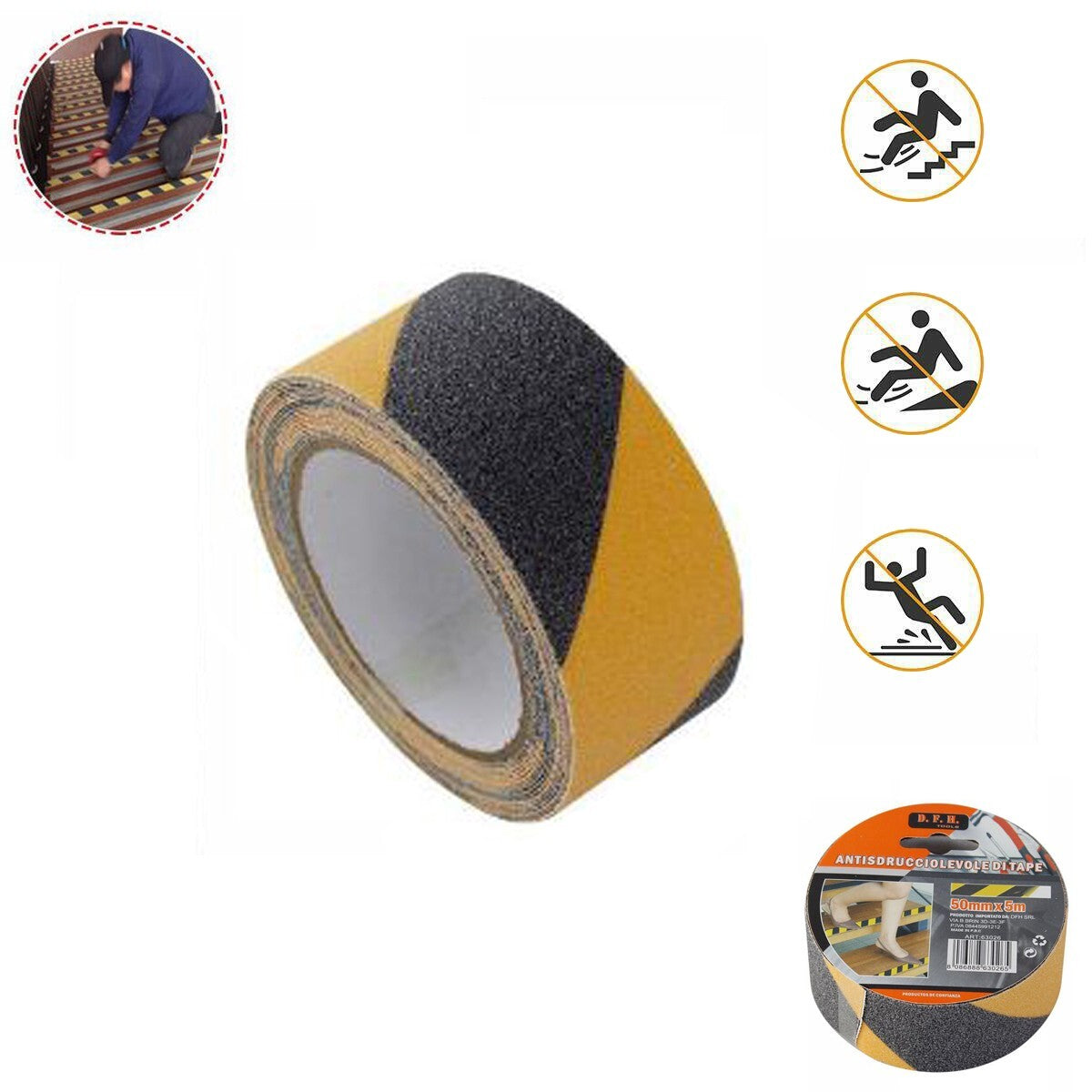 BANDE ANTIDÉRAPANTE ADHÉSIVE 5MM 5M BICOLORE ESCALIERS SOLS SURFACES GLISSANTES