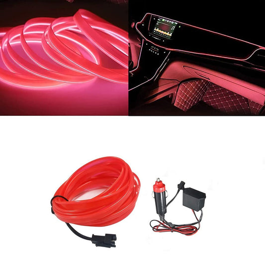 BANDE LUMINEUSE INTÉRIEURE DE VOITURE FIBRE OPTIQUE 12V DÉCORATION FIL 5MT ROUGE 39