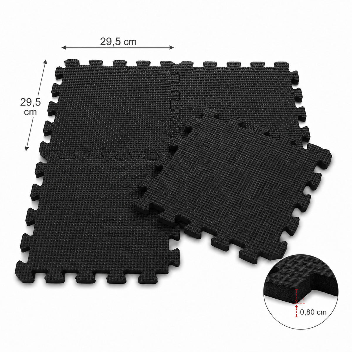 TAPIS PUZZLE 10 PIÈCES À EMBOÎTER 29,5X29,5X0,8CM EN MOUSSE EVA NOIR FITNESS
