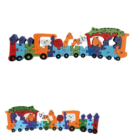PUZZLE 3D EN BOIS JEU ÉDUCATIF CHIFFRES LETTRES ENFANTS ANIMAUX PETIT TRAIN 74375