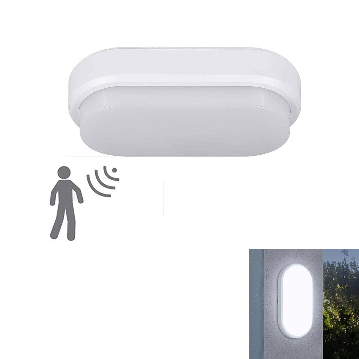 PLAFONIERA LED 9W DOME OVALE SENSORE MOVIMENTO IP56 BIANCO FREDDO 6500K 1507