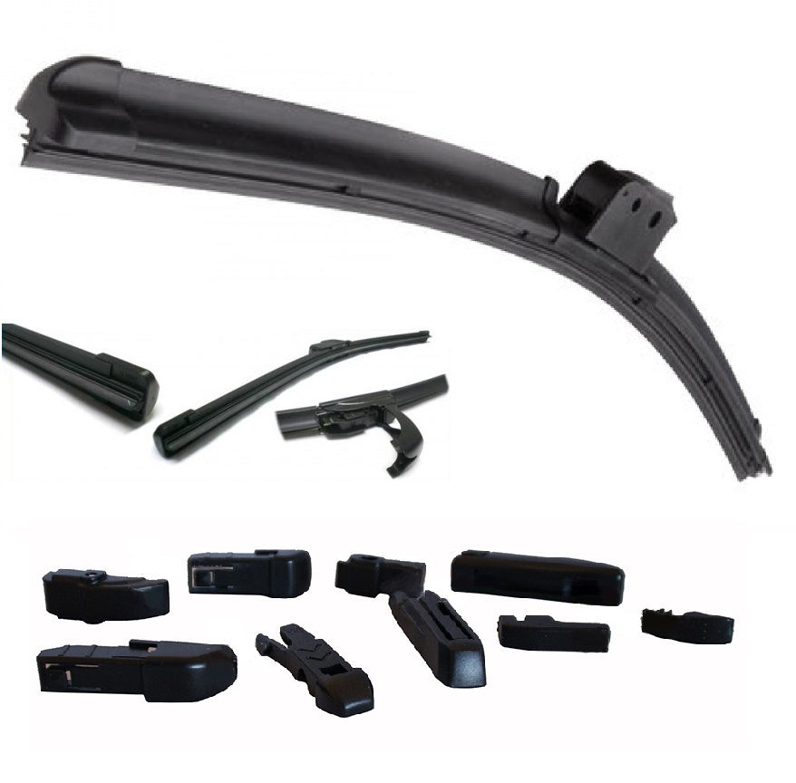 SPAZZOLE TERGICRISTALLI PIOGGIA UNIVERSALE AUTO AERO FLAT 9 ATTACCHI 20" 500 mm