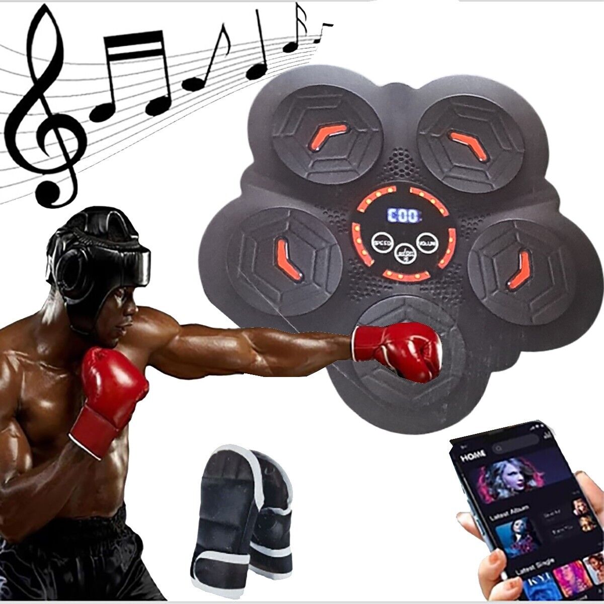 MACCHINA DA BOXE RITMO MUSICALE BOXING MACHINE BLUETOOTH GUANTI PUGILATO