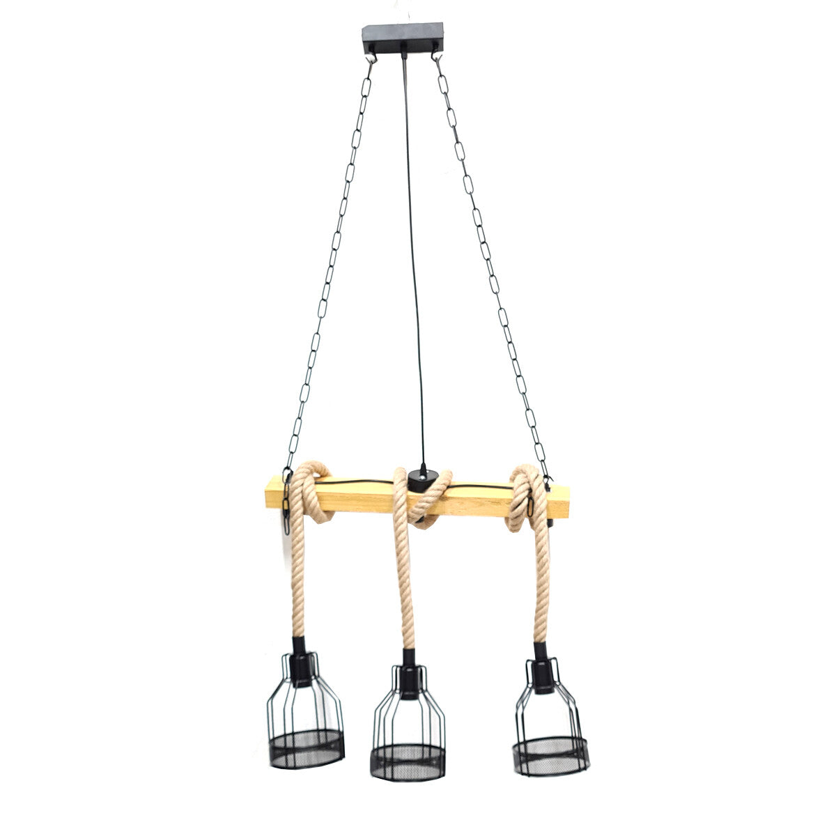 LAMPADARIO SOSPENSIONE VINTAGE E27 CANAPA RETRO COUNTRY LEGNO GABBIA INDUSTRIALE