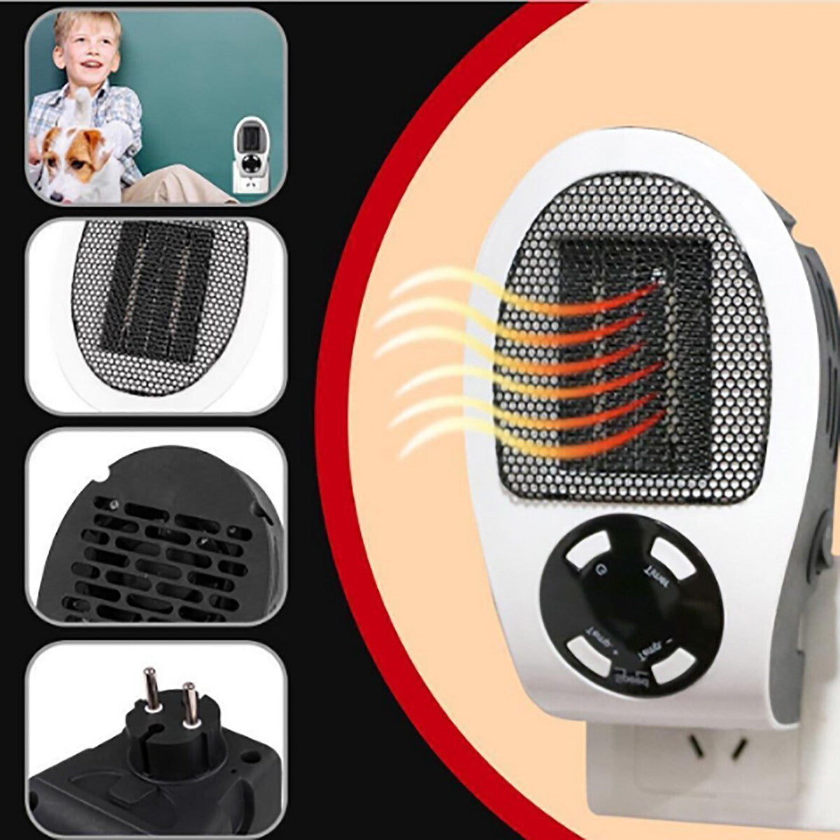 TERMOVENTILATORE MINI STUFA STUFETTA ELETTRICO 500W TIMER A PARETE SENZA FILO