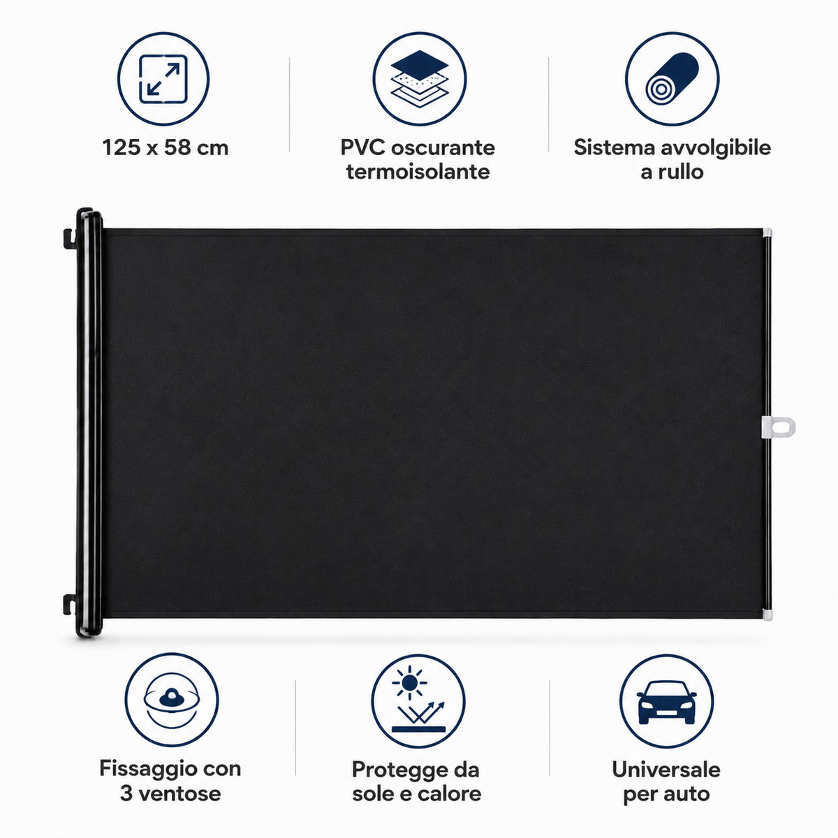 TENDINA PARASOLE AVVOLGIBILE PER AUTO 125x45CM PARABREZZA OSCURANTE CA-02468
