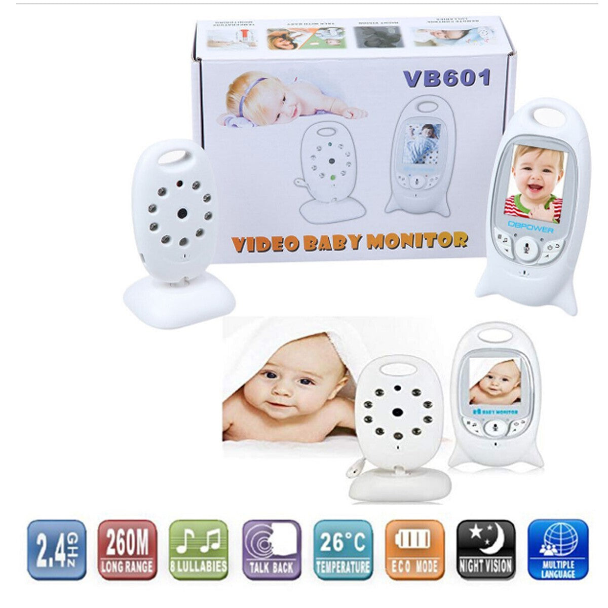 BABYPHONE VIDÉO SANS FIL COULEURS ÉCRAN LCD LED CONTRÔLE BÉBÉ
