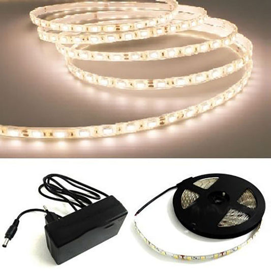 RUBAN LED 5050 FLEXIBLE 5M ADHÉSIF ALIMENTATION LUMIÈRE BLANC NATUREL IP65