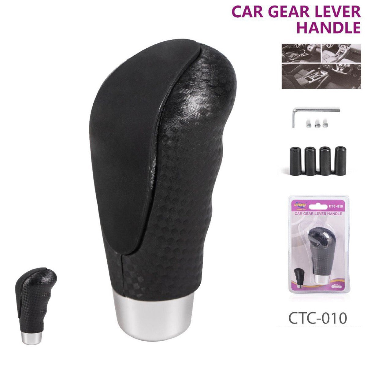 POMELLO CAMBIO UNIVERSALE AUTO NERO DESIGN SPORTIVO CON ADATTATORI CTC-010