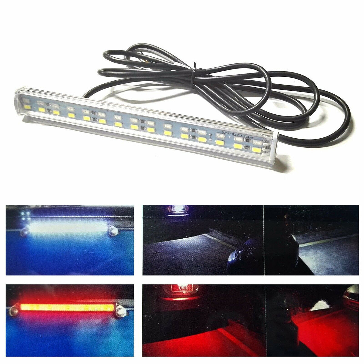 LUCE NOTTURNA TARGA FRENO STOP SUPPLEMENTARE AUTO 30 LED ROSSA E BIANCA 12V