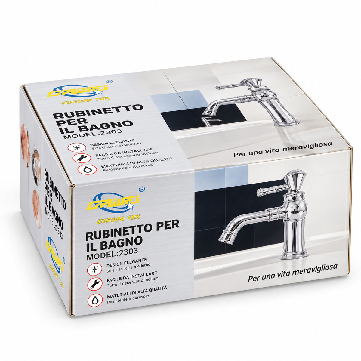 RUBINETTO BAGNO CASA STILE ANTICO DIAMANTE MISCELATORE LAVANDINO CROMATO 2303