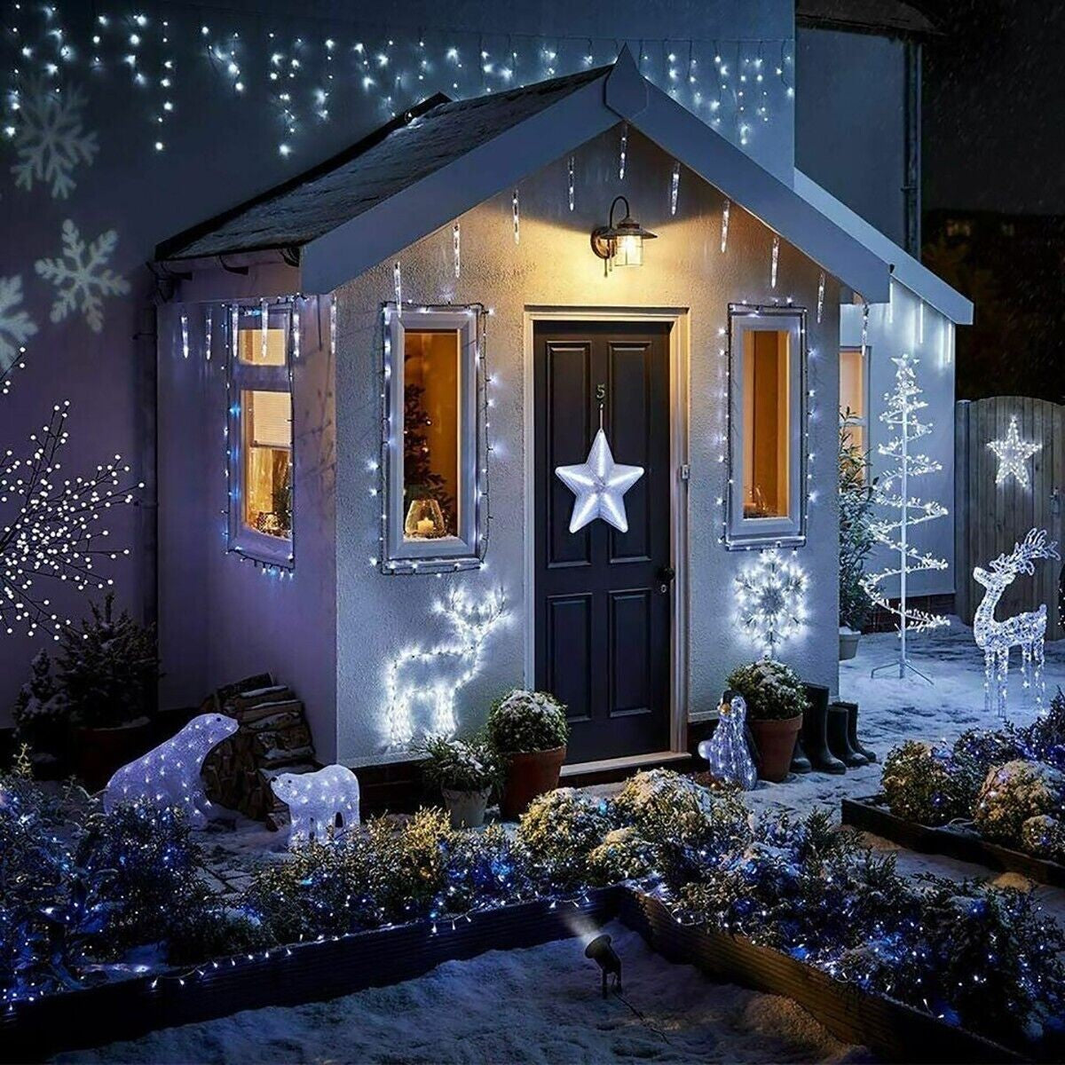 GUIRLANDE LUMINEUSE EXTÉRIEURE 150 LED NOËL BLANC FROID FIXE CLIGNOTANT 5 MÈTRES