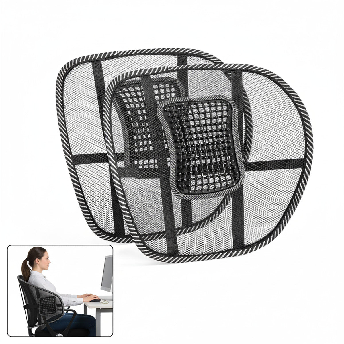 PAIRE DE DOSSIERS DE VOITURE EN FILET RESPIRANT SOUTIEN LOMBAIRE CHAISE DE BUREAU CA02452