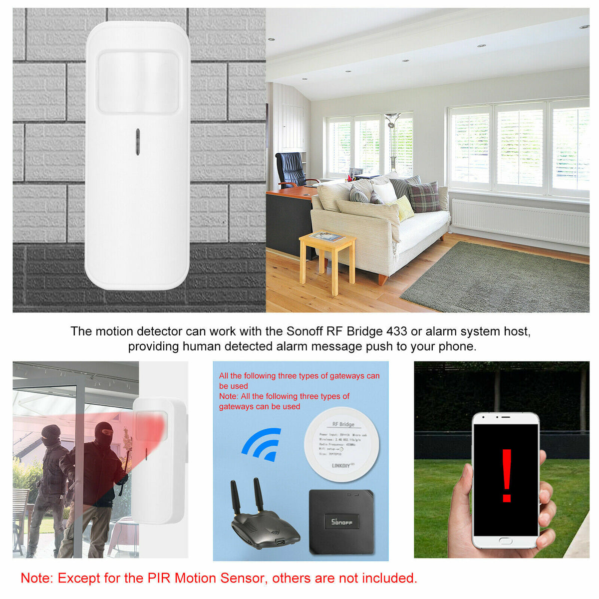 SENSORE DI MOVIMENTO PIR VOLUMETRICO WIRELESS ALLARME ANTIFURTO RF 433 MHZ