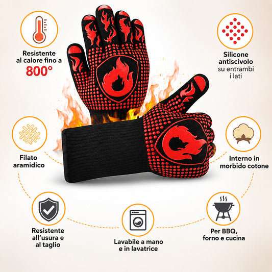 GANTS DE FOUR CUISINE ET BARBECUE IGNIFUGES RÉSISTANTS À LA CHALEUR JUSQU'À 800°