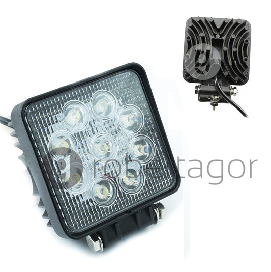PHARE ADDITIONNEL PROFONDEUR VOITURE 4X4 12V CARRÉ 9 LED 27W 6000K IP68